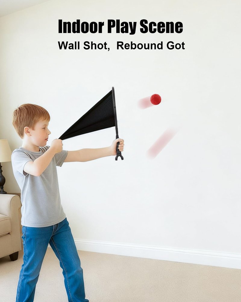 Slingshot Scoop Ball Set - Family Party Game, Play Solo or with 2 Players, Indoor & Outdoor Sports Toy for Adults & Teens, Includes 2 Netslinger Rackets, 3 Balls