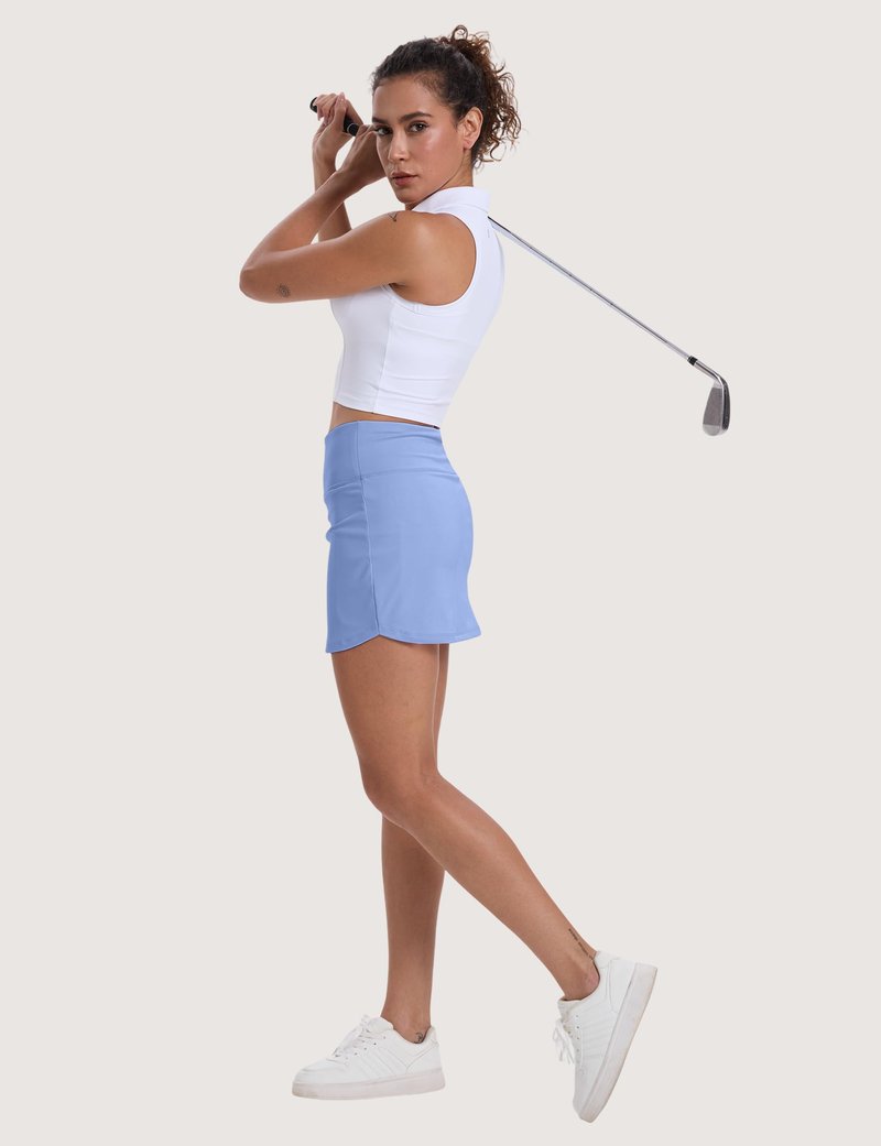 CHALLMOTI Women's Golf Skirt Tennis Skorts for Woman High Waisted with Shorts Pockets Athletic Workout Light Blue L