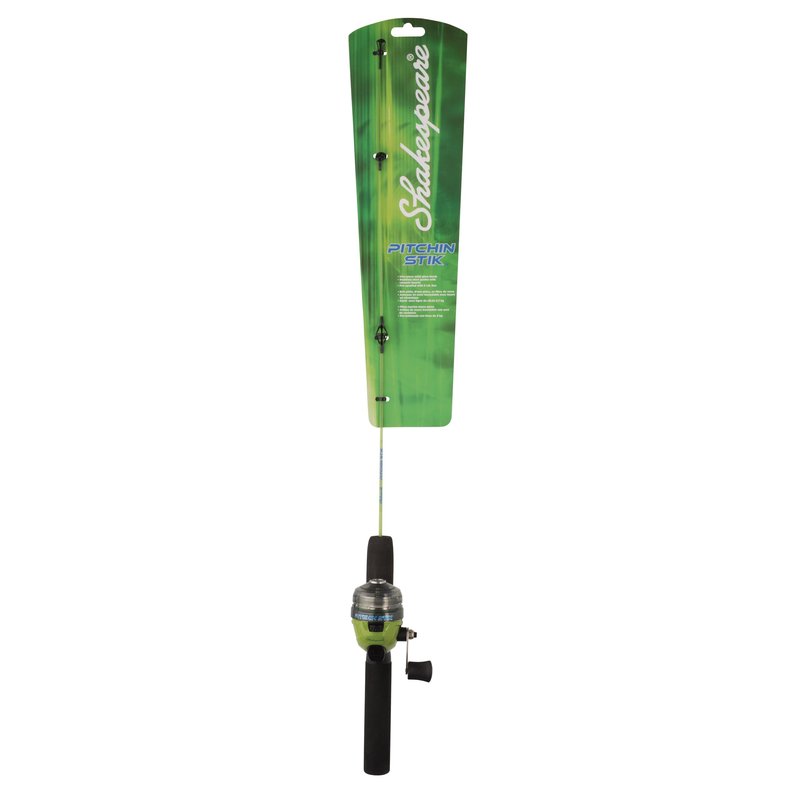 Shakespeare Pitchin Stik Spincast Reel and 2'6" Fishing Rod Combo, 1-Piece Solid Glass Fishing Rod and Size 6 Reel, Pre-Spooled with 6lb Fishing Line