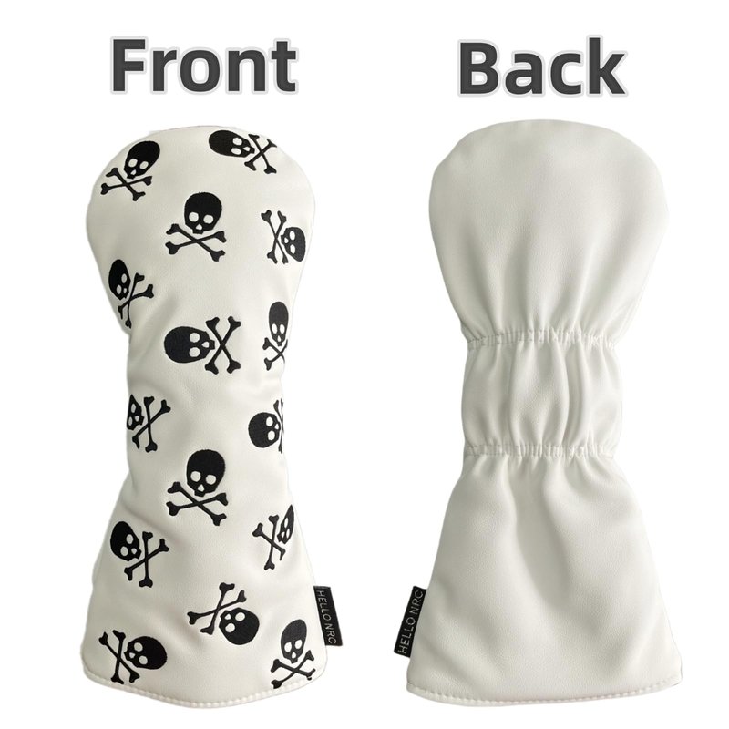 White Golf Club Headcover 3 Wood Headcover Hybrid Head Covers Skulls Embroidery Premium Leather Driver Fairway Wood Hybrid Head Cover (1pc for Hybrid)