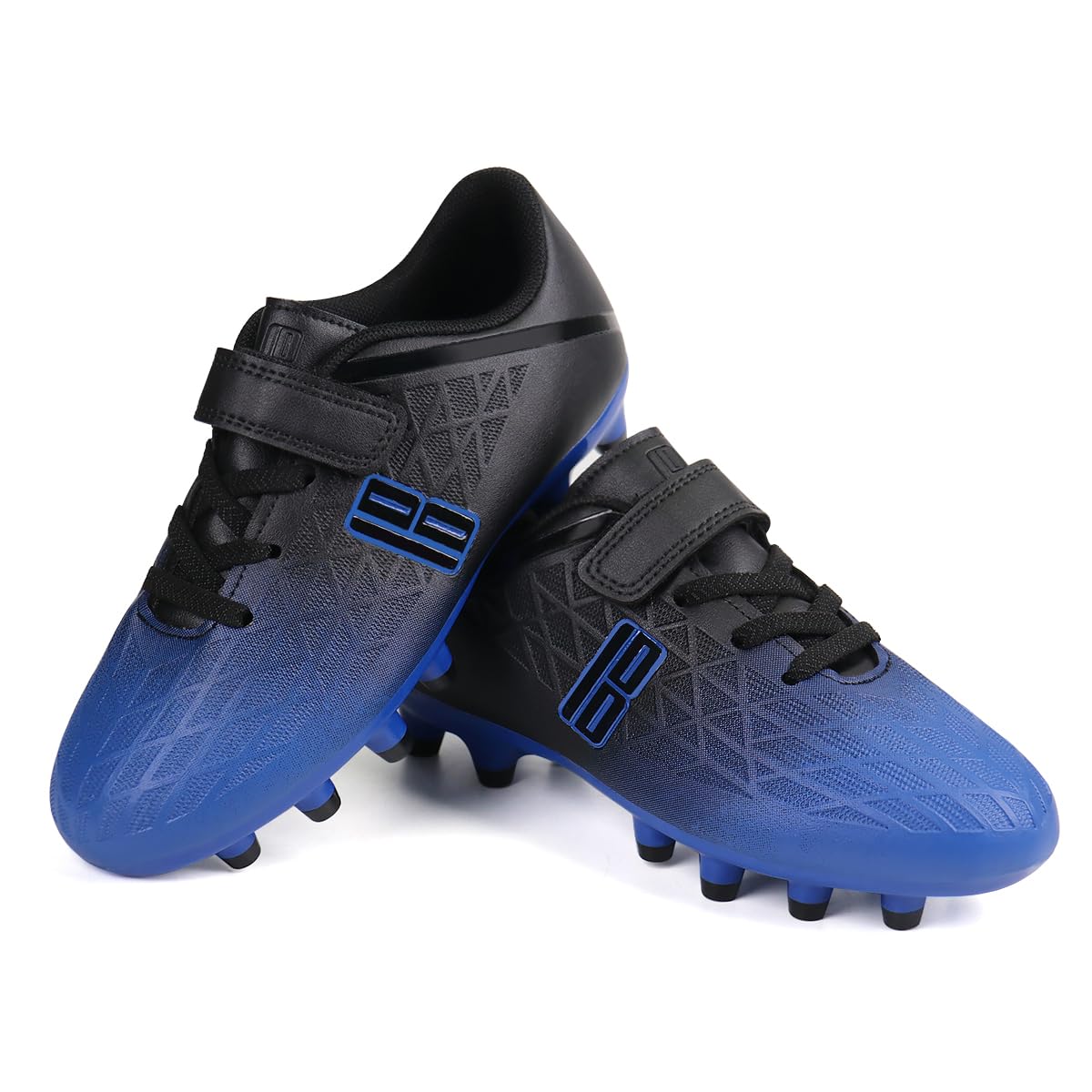 brooman Kids Firm Ground Soccer Cleats Boys Girls Athletic Outdoor Football Shoes (13,Blue Black)