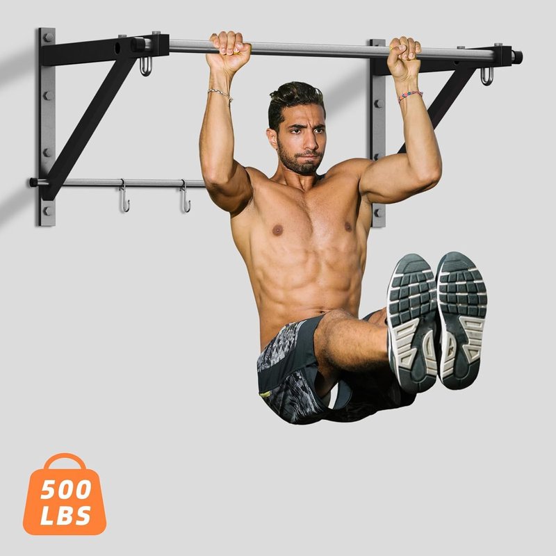 ZHNSYDN Wall Mounted Pull Up Bar, Strength Training Chin Up Bar for Doorway and Wall Mount with Hooks, Adjustable Depth Pull-up Bar with 500LBS Weight Capacity, Heavy Duty Gym Home Training