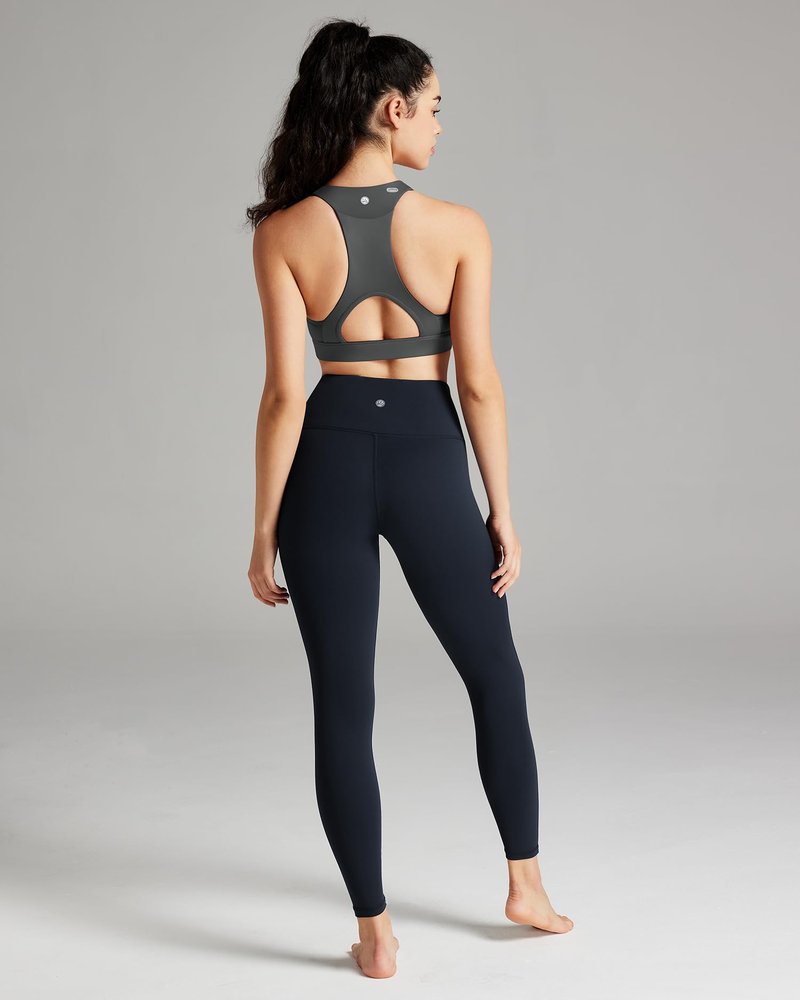 Queenie Ke BareFlow Sports Bras for Women V-Neck Medium Support Raceback Phone Pocket Bra Removable Cups Yoga Workout Tank Top (Dark Grey, Small)