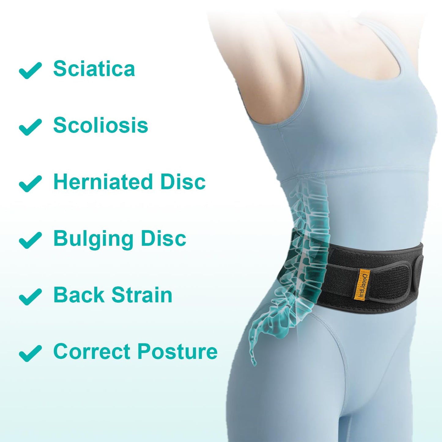 TitanGuard Ultra-Thin & Lightweight Back Brace for Lower Back Pain,Sciatica,Scoliosis,Slipped Disc- Breathable & Adjustable Back Brace Belt for Women and Men under clothes,Black.