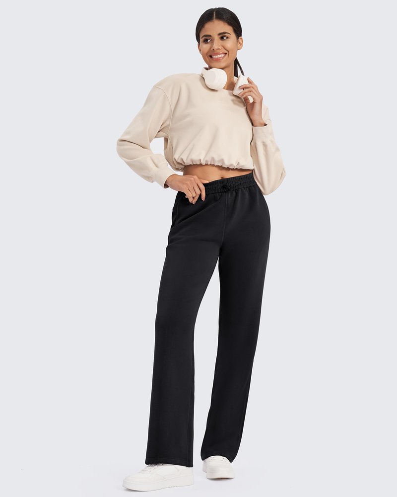 G4Free Sweatpants for Women with Pockets High Waisted Stretchy Dress Pants Drawcord Athletic Pants Casual Workout Pants(Black,M,Short)