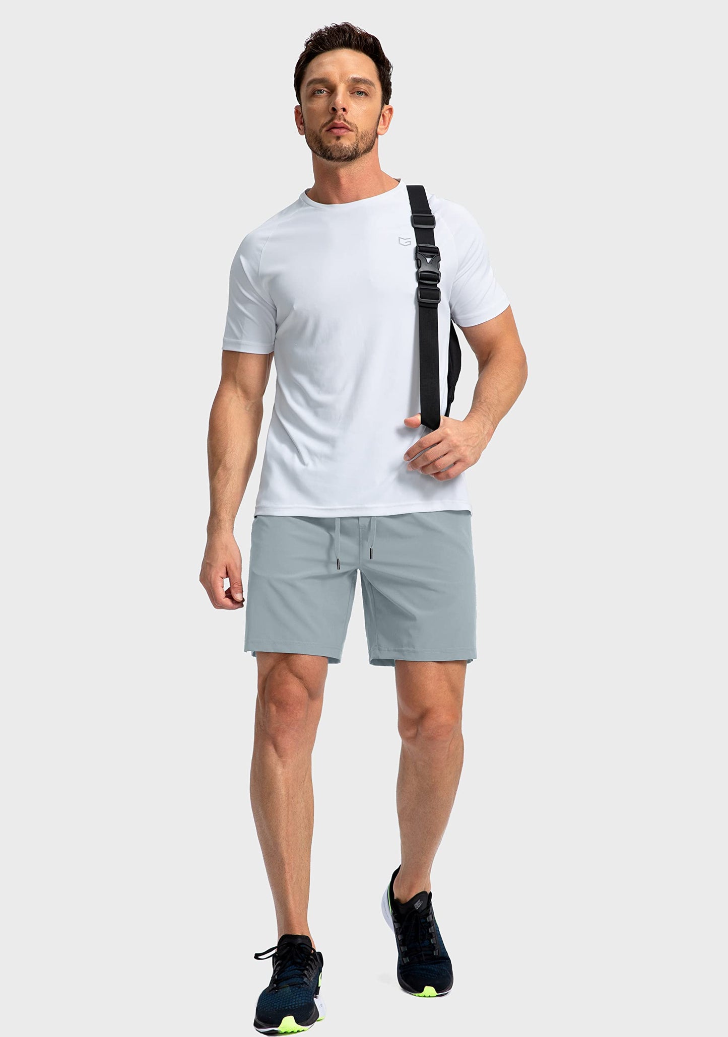 Soothfeel Men's Running Shorts with Zipper Pockets 7 Inch Lightweight Quick Dry Gym Athletic Workout Shorts for Men (Light Grey2, XXL)