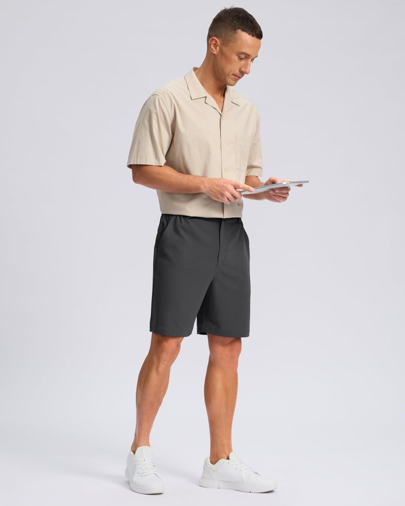 Pudolla Men's Casual Shorts 7" Lightweight Golf Shorts with 3 Pockets Stretch Quick Dry Comfy Work Shorts(Charcoal XL