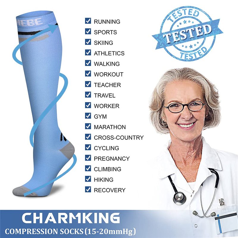 CHARMKING Compression Socks for Women & Men Circulation 15-20 mmHg is Best Graduated Athletic for Running, Flight Travel, Support, Pregnant, Cycling - Boost Performance, Durability (L/XL, Multi 11)