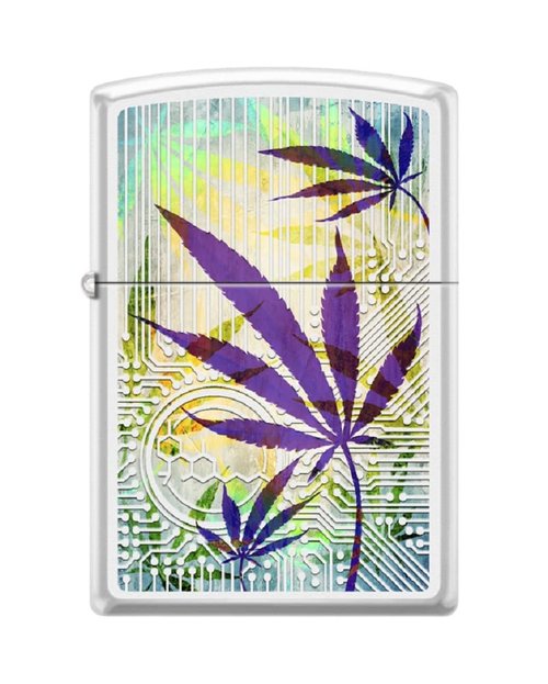 Zippo Lighter- Colorful Purple Leaf Design Glow in The Dark Matte Windproof Lighter #Z5542