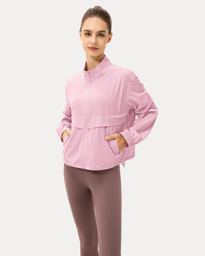 Locachy Women's Lightweight Zip Up Athletic Jacket Stand Collar Windproof Sun Protection Workout Outdoor Jacket Pink M