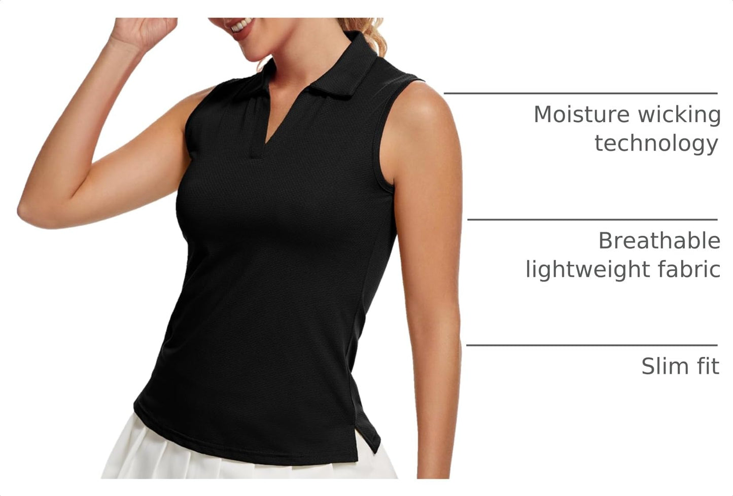 MathCat Women's Sleeveless Golf Shirts UPF 50+ Quickly Dry Tennis Polo Lightweight Sports Athletic Tank Tops Black
