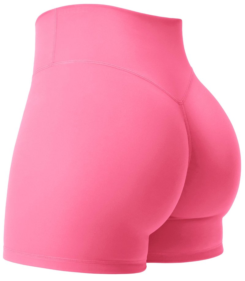 YEOREO Women's Biker Shorts 3.6" / 4.5" / 6" Workout Gym Shorts High Waist Tummy Control Hidden Scrunch Running Yoga Pink Lemonade