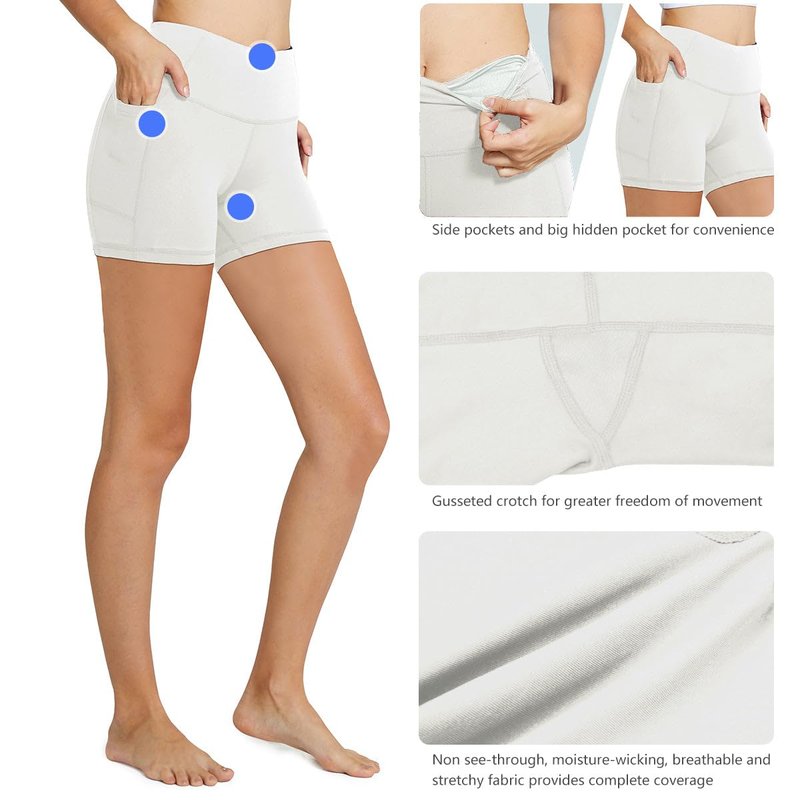 baleaf Biker Shorts Women Yoga Gym Workout Spandex Running Volleyball Tummy Control Compression with Pockets 5" 2-Pack Black/White XXXL