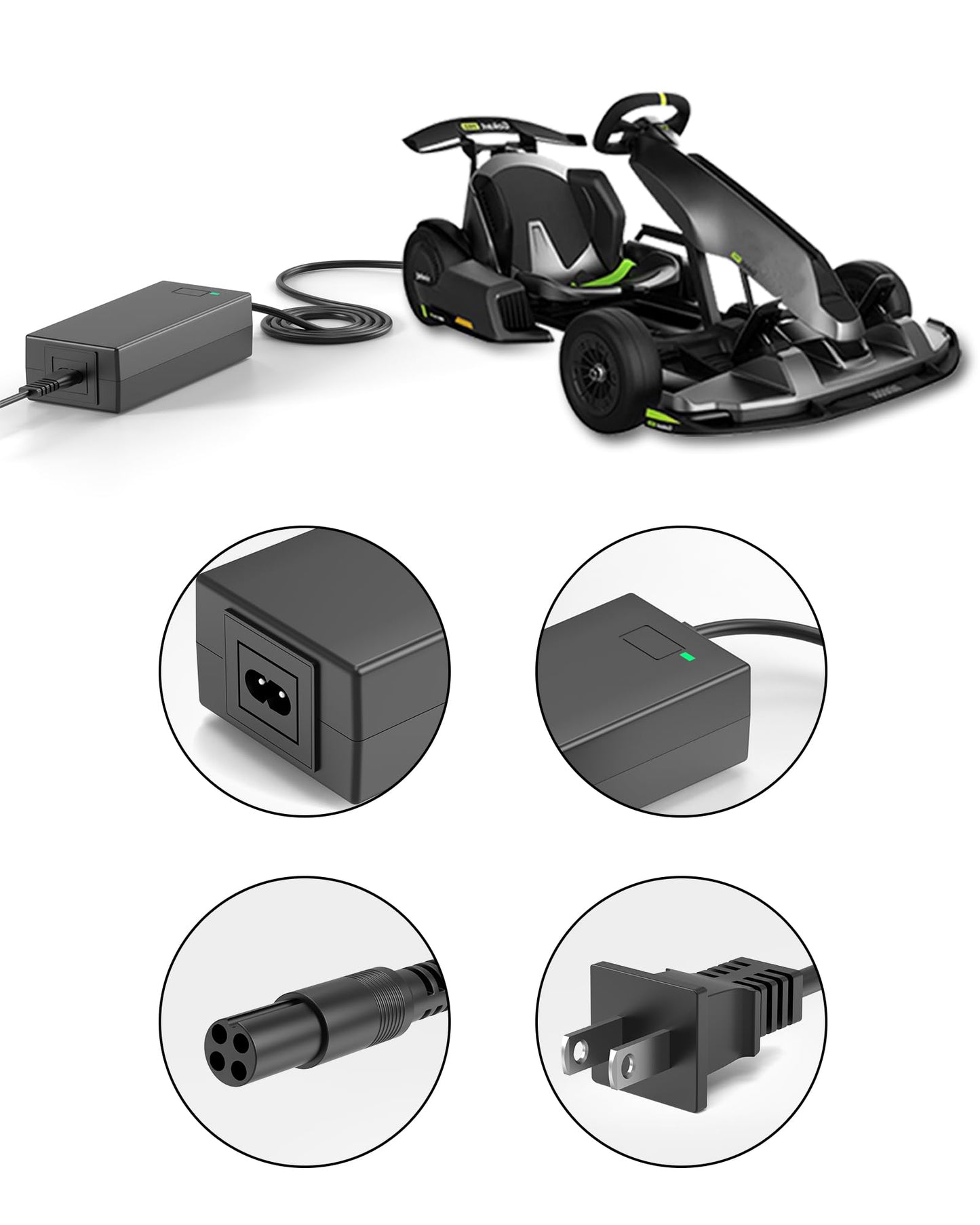 VHBW 63V Charger Compatible with Segway Ninebot Charger 4 Prong Compatible with Segway Ninebot S/S-MAX/Mini lite/Mini PRO/Go Kart Kit, Gokart PRO Scooters