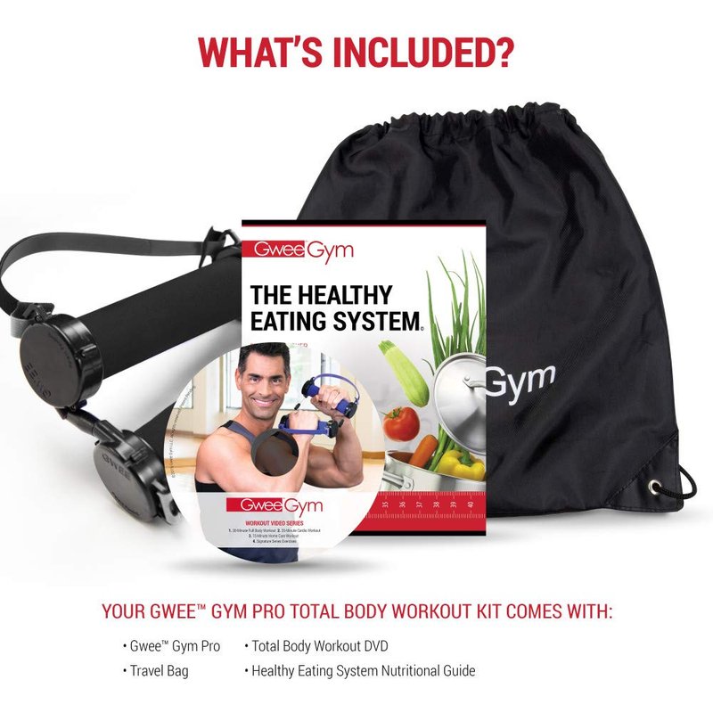 Gwee Gym - Resistance Bands Exercise Kit, PRO, Black, Builds Lean Muscle, Easily Portable or used at Home, Inlcudes an Accessory Kit, DVD, Travel Bag & Healthy Eating e-Book