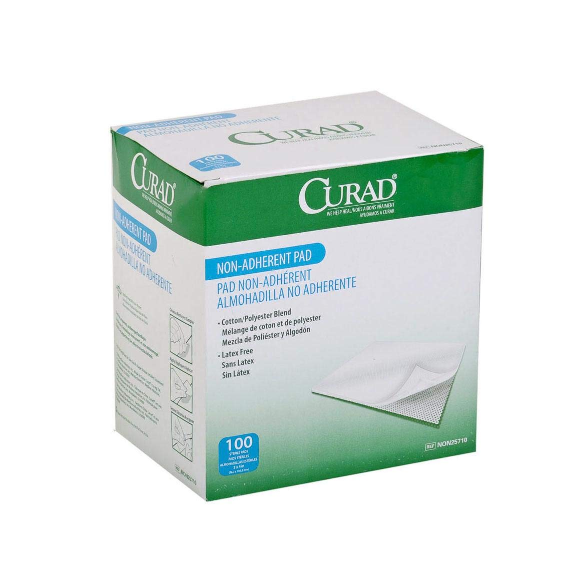 CURAD Sterile Non-Adherent Dressing Pads, 3" x 4", 100 Count