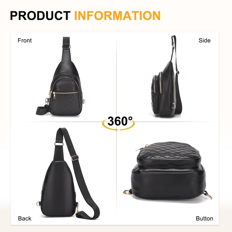 SUIKIHUM Crossbody Bags for Women Men,Leather Sling Bag Cross Body Backpack for Women, Casual Chest Bag Daypack for Travel Hiking,Black