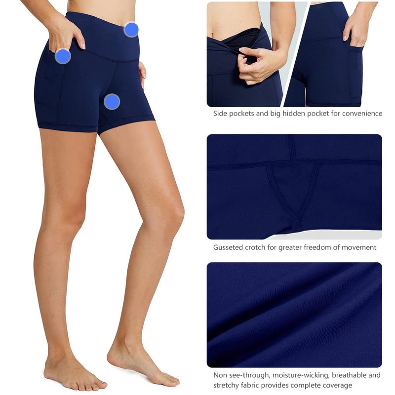 baleaf Workout Shorts Women 5" Biker Yoga Gym Spandex Running Volleyball Compression Tummy Control Short with Pockets Navy Blue XS