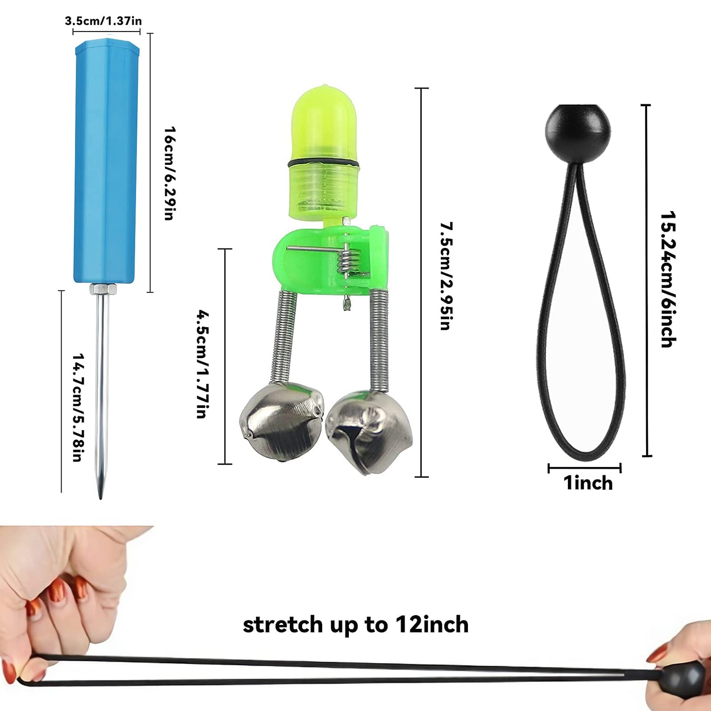 6pack Fishing Rod Holder Ground Support with Bite Alarm Bells, Bungee Cords