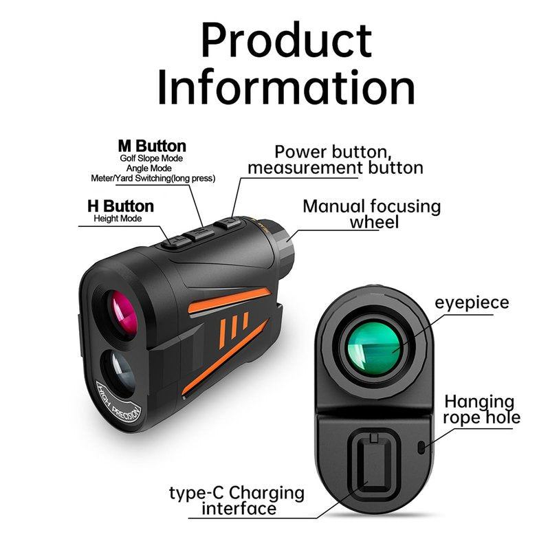 Golf Rangefinder with Slope Compensation Mode, 1800 Yards Golf Laser Rangefinder, 6X Magnification for Distance Angle Height Measurement, Magnetic Stripe, Water Resistant, Flag Pole Locking Vibration