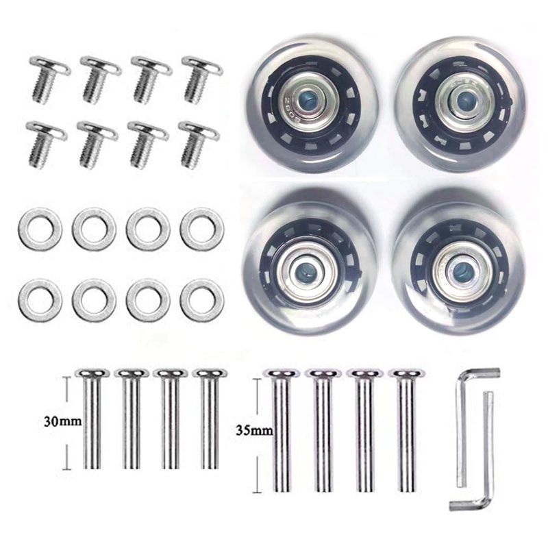 LOTOWELZON 4Pcs Set Luggage Replacement Wheels 50mm with 6mm(0.24") Bearings Repair Kits ABEC 608zz for Suitcase and Inline Outdoor Skate and Caster Board (Black&Clear, OD50*THK18mm/1.97"*0.7")