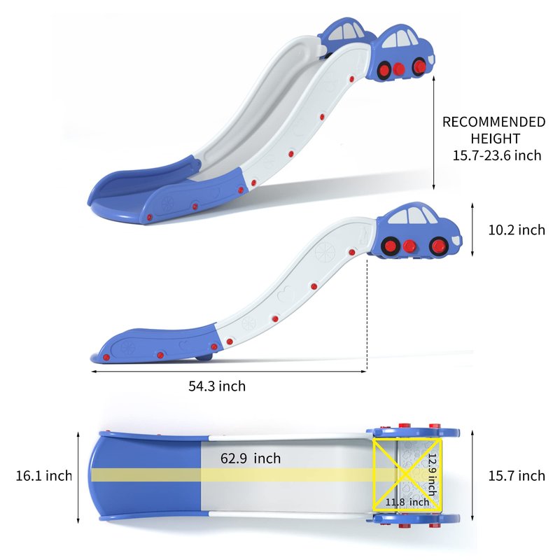 Couch Slide for Stairs Bed Kids Extended Widened Toddler Slide Plastic Indoor Toy Easy to Assemble Store Car Blue Plus