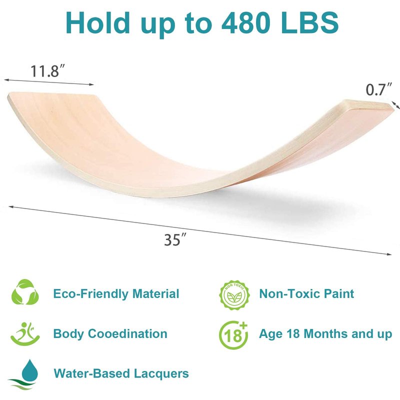 WOOD CITY Wobble Board, Wooden Balance Board Kids for Toddlers & Adults, Curvy Rocker Board for Yoga and Exercise Indoor & Outdoor, Open Ended Learning Toy Gift