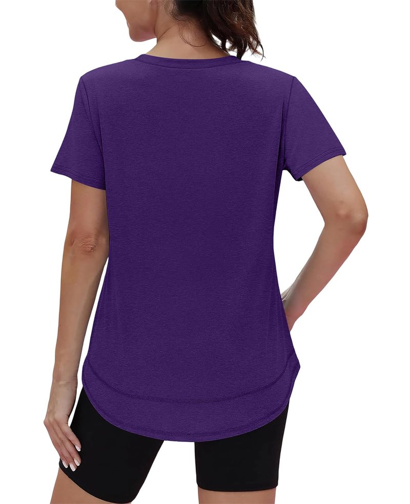 Oversized Tshirts for Women Dry Fit Plus Size Spring Clothes Summer Athletic Tops Workout Shirts V Neck Purple 3XL