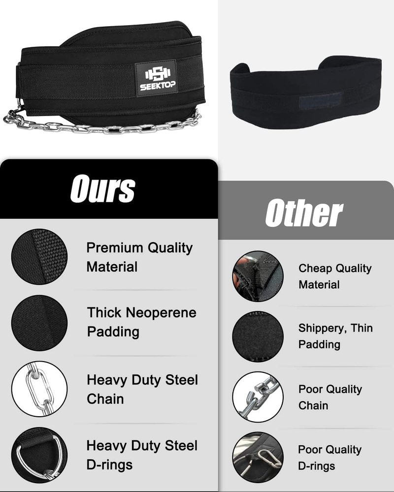 Seektop Dip Belt for Weightlifting - GYM Workout Pull Ups Belt with Chain, Neoprene Waist Dip Belt Crossfit for Weight Lifting, Squat, Training, Fitness, Men & Women (Belt & Chain) (Black)