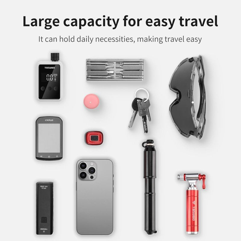 TOSUOD 3L Large Bike Frame Bag, 7" Phone Fit – 4-Point Anti-Sway Straps Secure Mount, Waterproof 600D Fabric, Full-Side Zipper Quick Access, Tool-Free Install, Universal MTB/Road/Gravel/E-Bike Storage