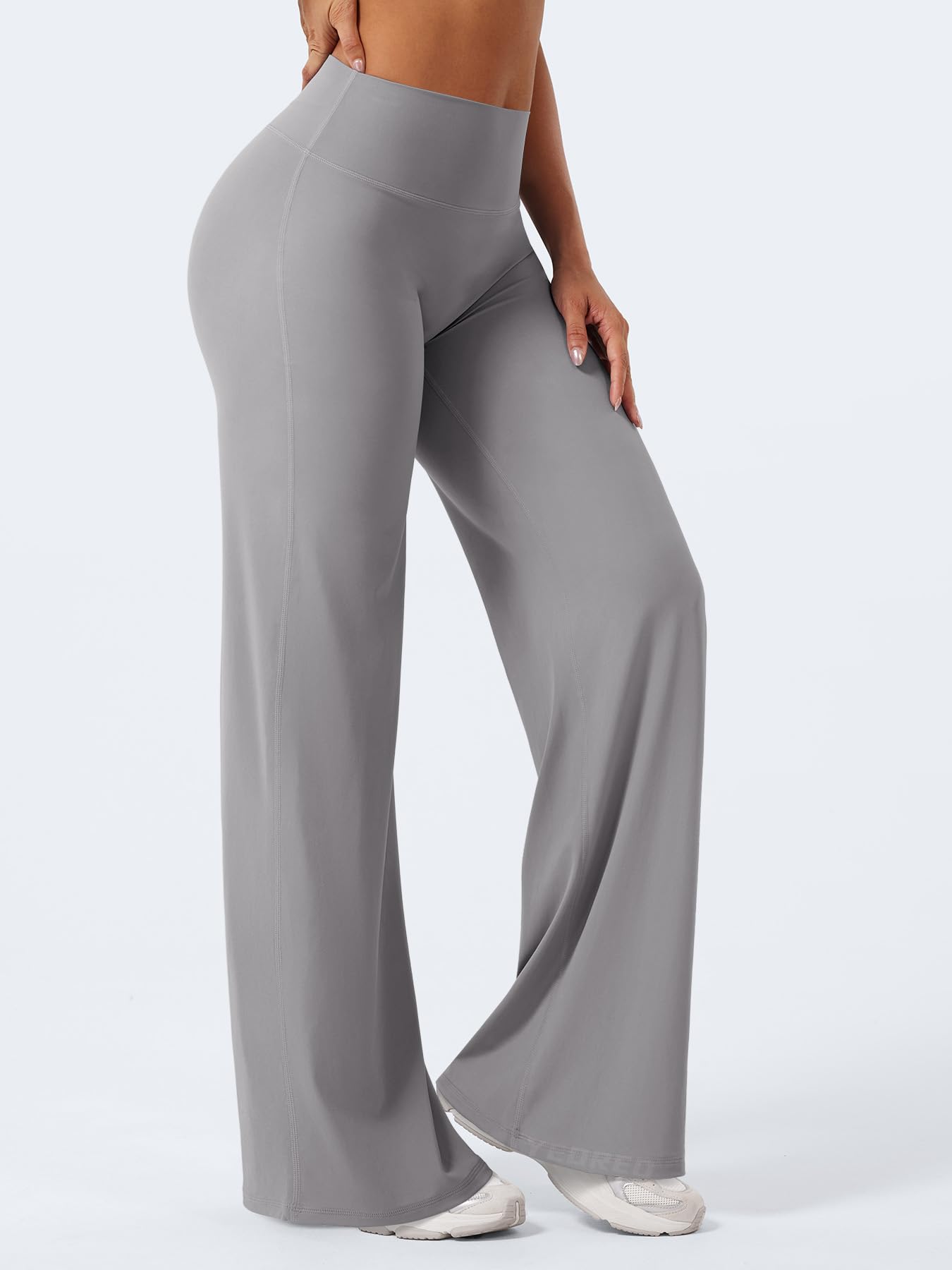 YEOREO Workout Leggings Womens No Front Seam Straight Leggings 33" High Waist Buttery Eddiy Gym Yoga Pants Gray XL