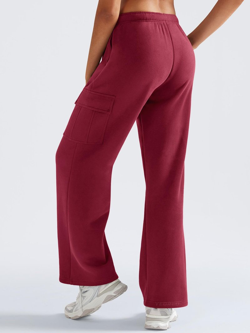 YEOREO Sweatpants Womens Cargo Pants Fleece Lined Wide Leg Joggers Baggy Drawstring Nairi Sweat Pants with Pockets Ancora Red M