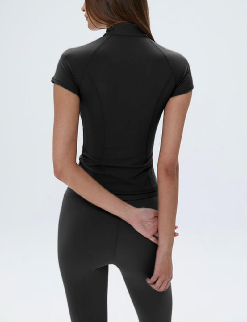 Lviefent Womens Lightweight Full Zip Active Running Track Jacket Workout Short Sleeve Top Slim Fit Yoga Sportswear (Black-L)