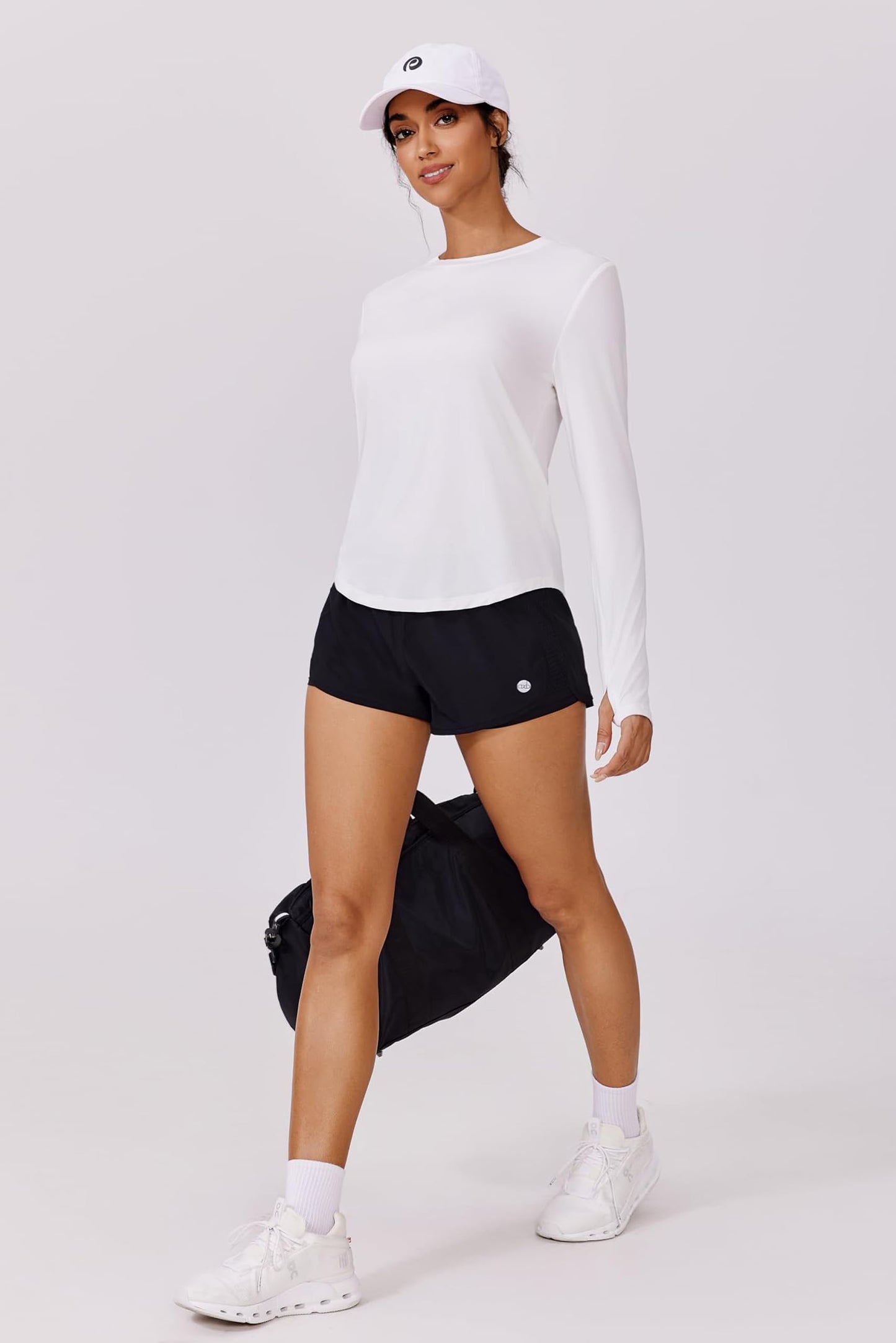 PINSPARK Long Sleeve Workout Tops for Women Soft UV Protection Shirts with Thumb Holes Rash Guard Garden Hiking Gym Running Shirts,White Medium