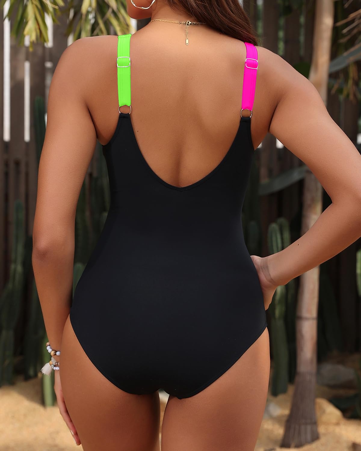 Holipick Green Pink Black Women Tummy Control One Piece Swimsuit - Push Up Bathing Suit Full Coverage Slimming Swimwear XL