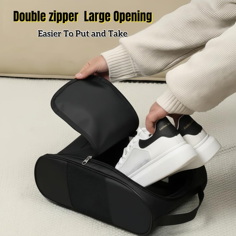 Voyboced 2 Pcs Golf Shoe Bag for Travel, Outdoor Zippered Sports Shoe Carrier Tote with Ventilation, Protective Shoe Storage Pouch for Men Women (2Pcs-Black)
