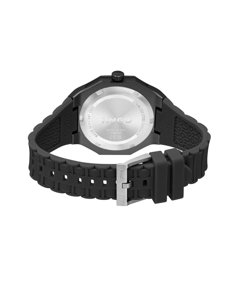 HUGO Men's #Grail Light Watch – Ultra-Light Aluminum Case, Monochrome Design, Soft Silicone Strap, Quartz Movement, Contemporary Three-Hand Timepiece - Gift for Him