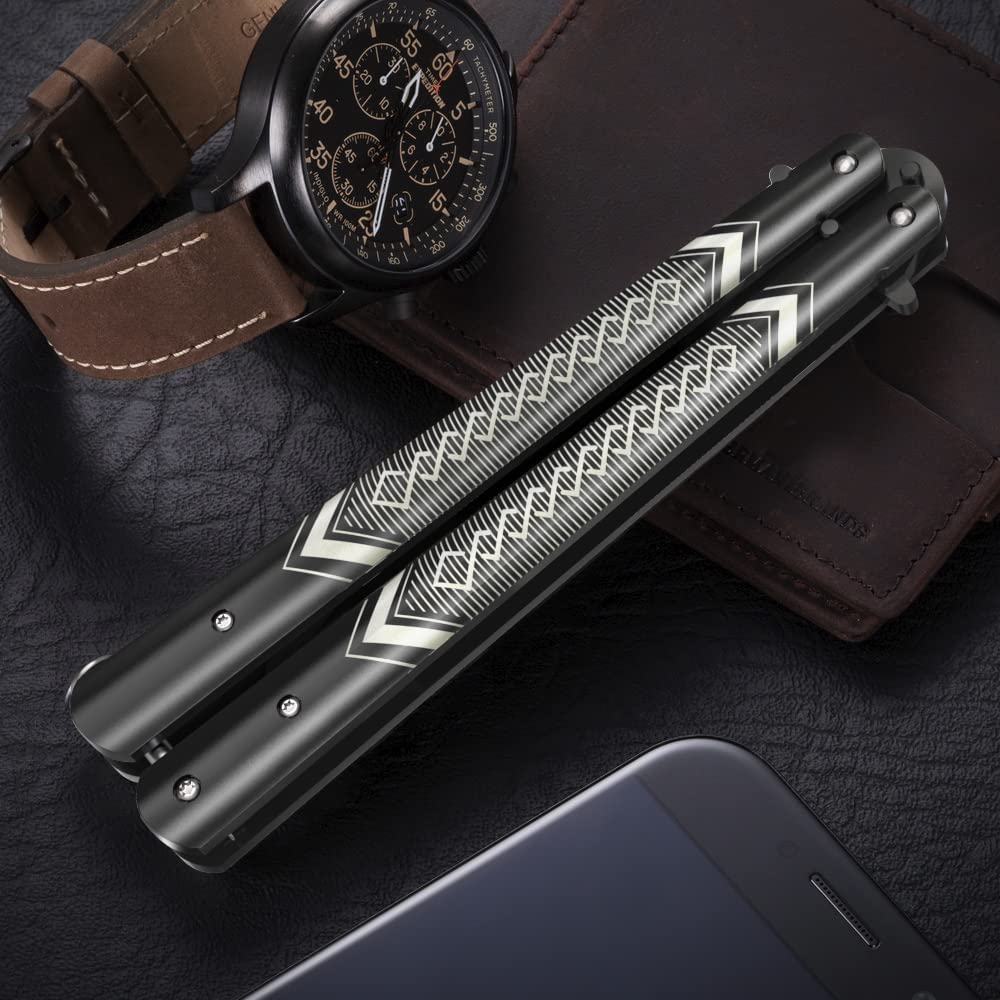 Butterfly Trainer - Practice Balisong - Butterfly Knives NOT Real NOT Sharp Blade - Cool Design - Black Dull Trick - Butter Fly Training - CSGO Fidget Toy - Gift for Husband, Father, Son, Teens K14B