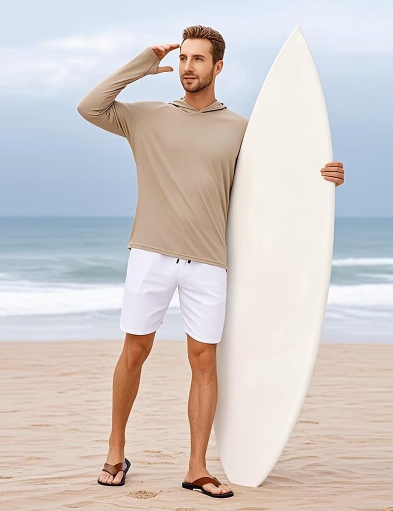 Men's Long Sleeve Athletic Hoodie - Sun Protection Gym Shirt for Hiking, Running & Fishing
