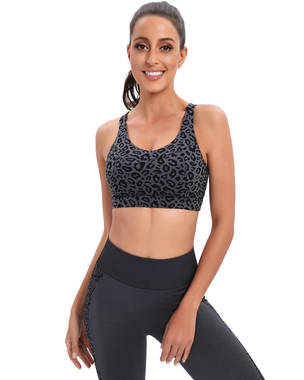 RUNNING GIRL High Impact Sports Bras for Women,Racerback Bra Workout Crop Tops for Women(WX2667 Leopard Print,XXL)