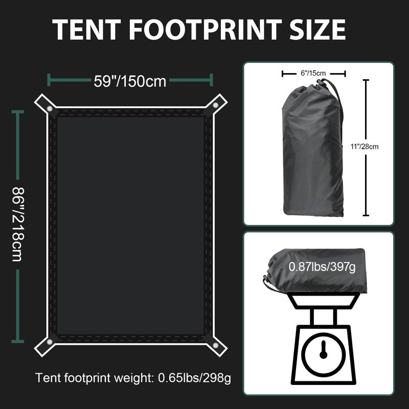 KRUI Tent Footprint, Waterproof Camping Tarp, Durable Tent Floor Saver for Hiking, Backpacking, Hammock, Beach and Picnic, Suitable for 2 People