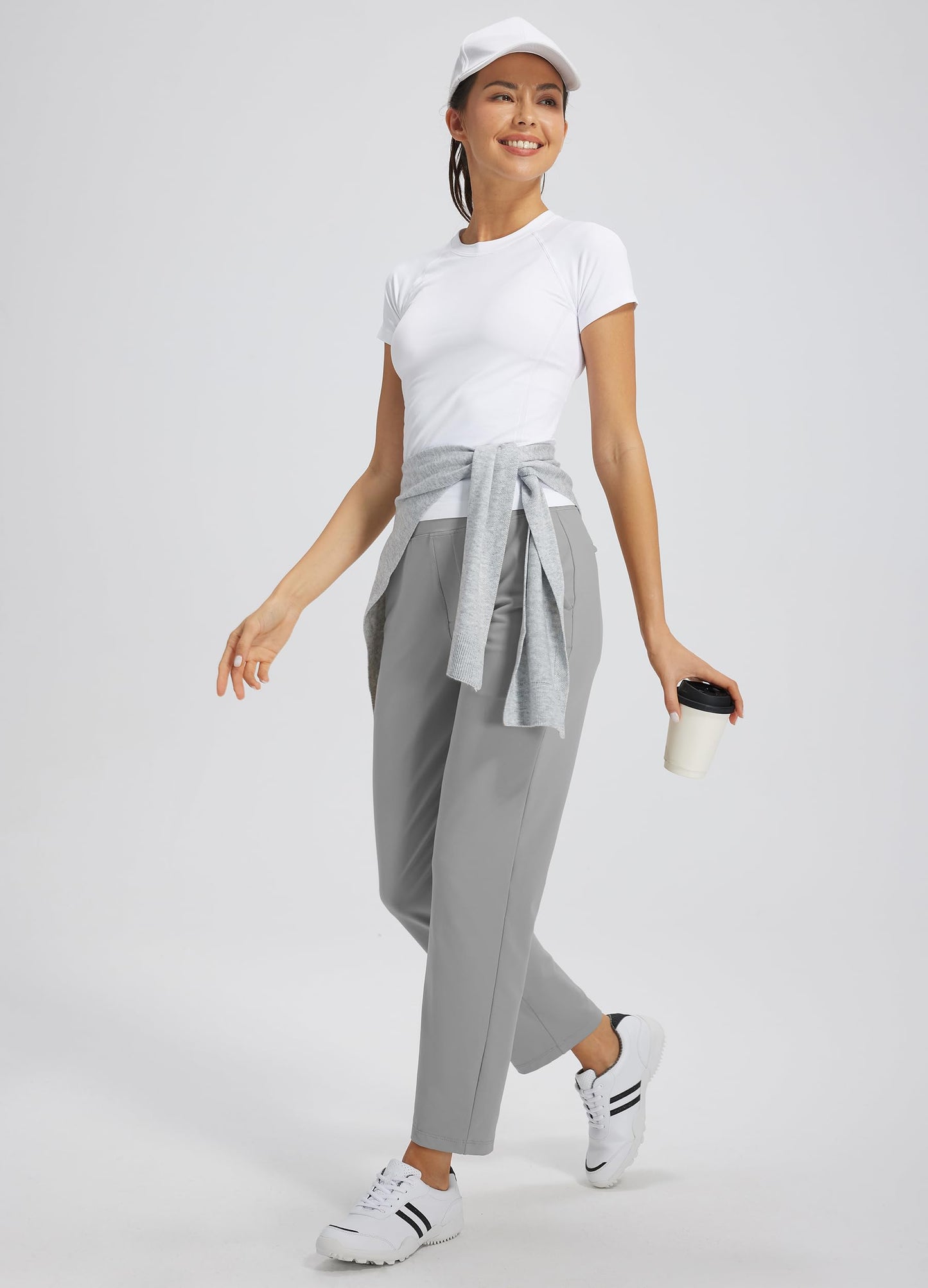 Libin Women's Pants with 4 Pockets Golf Pants 25''High Waisted Stretchy Ankle Pant for Travel Casual Athletic Busniess Work Grey M