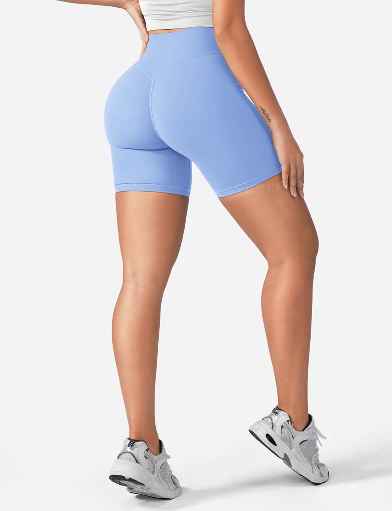 YEOREO Women's Biker Shorts 3.6" / 4.5" / 6" Workout Gym Shorts High Waist Tummy Control Hidden Scrunch Running Yoga Light Blue