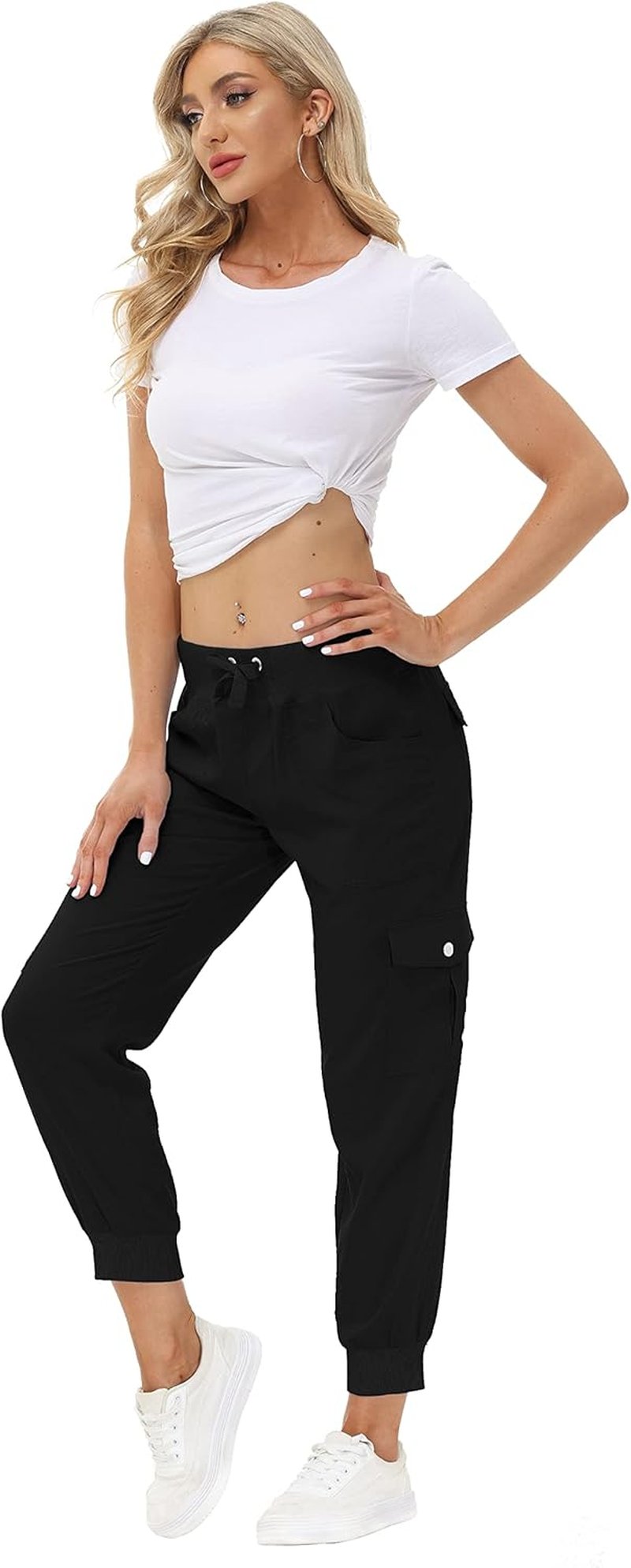 Women's Lightweight Hiking Cargo Pants - Quick Dry Casual Travel Joggers with Elastic Waist & Pockets