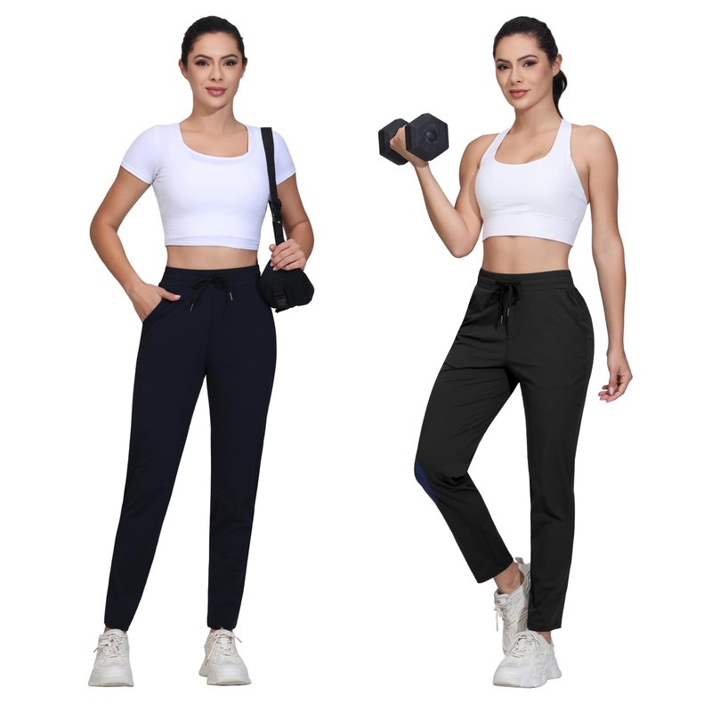 Dress Golf Pants Women Workout Athletic Track Sweatpants High Waisted with Pockets Lightweight Work Travel Petite Comfy Stretch Lounge Casual Joggers Yoga Leggings Trendy Clothes Outfits 27" Black L