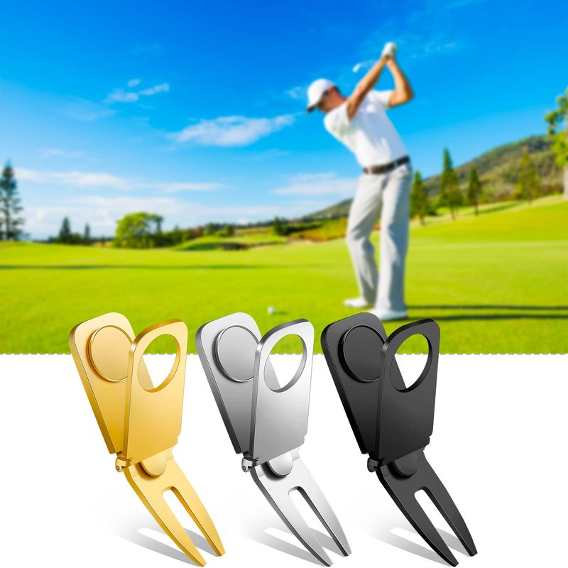 Lenwen 3 Pcs Magnetic Golf Divot Tool 3 in 1 Golf Cart Holder with Marker for Golfing Accessories, Gift for Man(Black, Gold, Silver)
