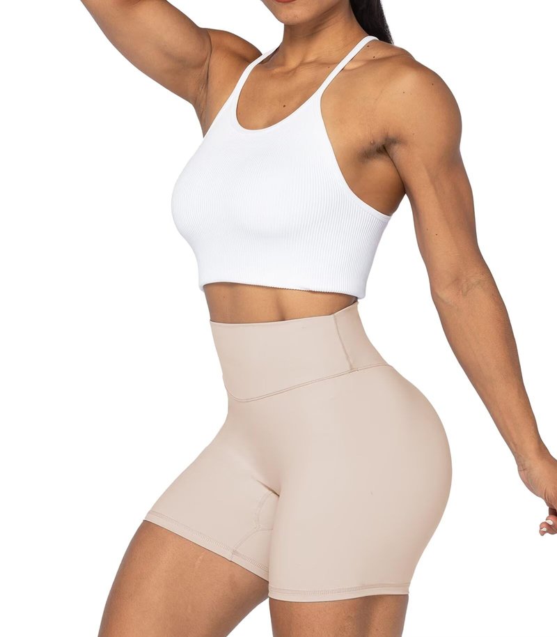 Sunzel 5" High Waist Biker Shorts for Women No Front Seam Soft Yoga Workout Gym Bike Shorts Tummy Control Squat Proof Beige