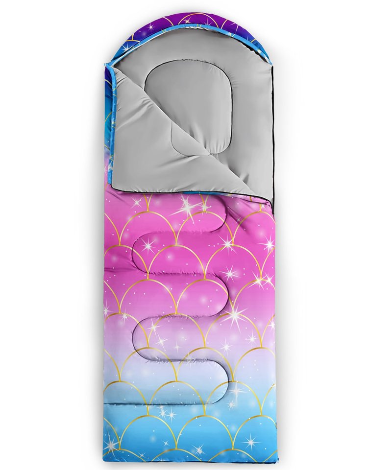 Axolotl Mermaid Scales Kids Girls Sleeping Bag - Lightweight Warm Cold Weather Hike Travel, Waterproof Portable Camping Outdoor Indoor Rainbow