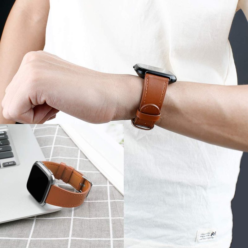 BOTNUW Leather Bands Compatible with Fitbit Versa 2 & Versa Lite Wristbands, Classic Fitbit Versa SE Replacement Leather Strap for Women & Men