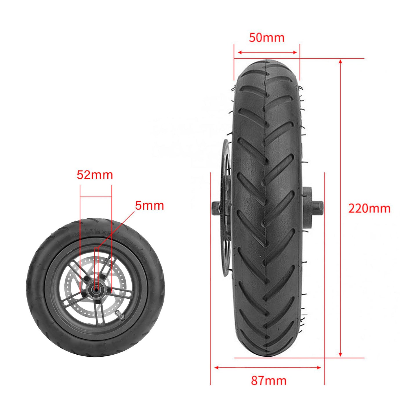 Electric Scooter Tire, Durable Puncture-Resistant Replacement Rear Tire 8.5 Inch Rubber With Brake Rotor for Urban Commuters Daily Riders Scooter Maintenance Enthusiasts